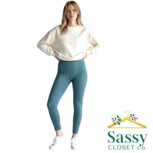 YOGALICIOUS Nude Tech High Rise Leggings XL Teal Green Pocket Yoga Pants EUC